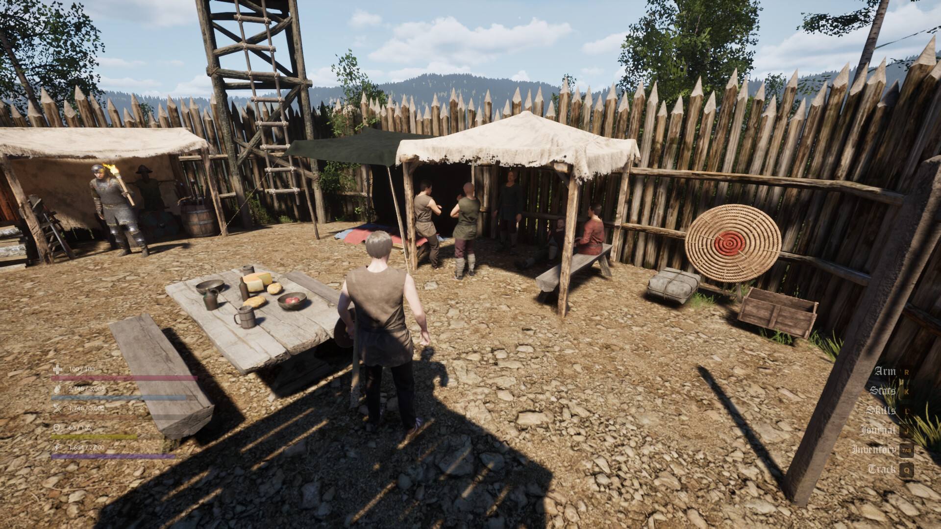 A character explores a weathered medieval environment